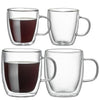 Wissy&Konny Double Wall Glass Coffee Mugs, (4-Pcak) 2pcs 12.5 Ounces Cappuccino Cup & 2pcs 5.4 Ounces Espresso Cups,Clear Glass Coffee Mugs Insulated Borosilicate with Handle Heat Resistant